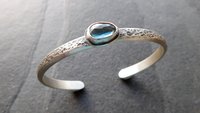 London Blue Topaz Heavy Textured Sterling Silver Stacking Cuff Bracelet