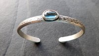 London Blue Topaz Heavy Textured Sterling Silver Stacking Cuff Bracelet