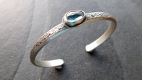 London Blue Topaz Heavy Textured Sterling Silver Stacking Cuff Bracelet
