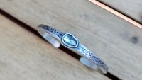 London Blue Topaz Heavy Textured Sterling Silver Stacking Cuff Bracelet