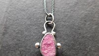 Hot Pink Cobalto Calcite Natural Drusy Sterling Silver 14K Gold Minimalist Pendant Necklace