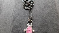Hot Pink Cobalto Calcite Natural Drusy Sterling Silver 14K Gold Minimalist Pendant Necklace