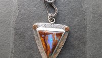 Australian Boulder Opal Textured Sterling Silver 14K Gold Mixed Metal Pendant Necklace