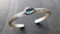London Blue Topaz Heavy Textured Sterling Silver Stacking Cuff Bracelet
