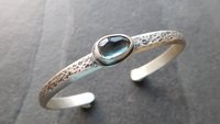 London Blue Topaz Heavy Textured Sterling Silver Stacking Cuff Bracelet