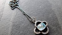 Baby Blue Rosecut Aquamarine Stone Oxidized Sterling Silver Textured Quatrefoil Pendant Necklace