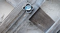 Baby Blue Rosecut Aquamarine Stone Oxidized Sterling Silver Textured Quatrefoil Pendant Necklace