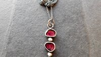 Natural Deep Pink Fuchsia Tourmaline Slice Multi Stone Sterling Silver Minimalist Pendant Necklace