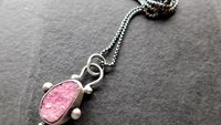 Hot Pink Cobalto Calcite Natural Drusy Sterling Silver 14K Gold Minimalist Pendant Necklace