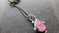 Hot Pink Cobalto Calcite Natural Drusy Sterling Silver 14K Gold Minimalist Pendant Necklace
