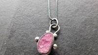 Hot Pink Cobalto Calcite Natural Drusy Sterling Silver 14K Gold Minimalist Pendant Necklace