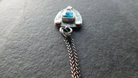 Neon Blue Kyanite Textured Sterling Silver 14K Gold Mixed Metal Small Shield Pendant Necklace