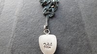 Neon Blue Kyanite Textured Sterling Silver 14K Gold Mixed Metal Small Shield Pendant Necklace