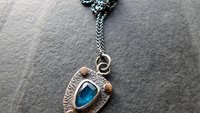 Neon Blue Kyanite Textured Sterling Silver 14K Gold Mixed Metal Small Shield Pendant Necklace