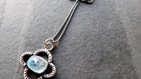 Baby Blue Rosecut Aquamarine Stone Oxidized Sterling Silver Textured Quatrefoil Pendant Necklace