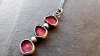 Natural Deep Pink Fuchsia Tourmaline Slice Multi Stone Sterling Silver Minimalist Pendant Necklace