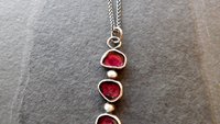 Natural Deep Pink Fuchsia Tourmaline Slice Multi Stone Sterling Silver Minimalist Pendant Necklace