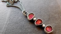 Natural Deep Pink Fuchsia Tourmaline Slice Multi Stone Sterling Silver Minimalist Pendant Necklace
