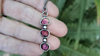 Natural Deep Pink Fuchsia Tourmaline Slice Multi Stone Sterling Silver Minimalist Pendant Necklace