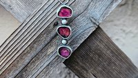 Natural Deep Pink Fuchsia Tourmaline Slice Multi Stone Sterling Silver Minimalist Pendant Necklace