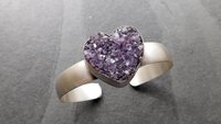 Deep Purple Amethyst Heart Drusy Stone Oxidized Sterling Silver Cuff Bracelet