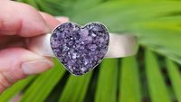 Deep Purple Amethyst Heart Drusy Stone Oxidized Sterling Silver Cuff Bracelet