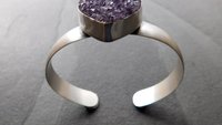 Deep Purple Amethyst Heart Drusy Stone Oxidized Sterling Silver Cuff Bracelet