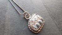 Fossil Clam Shell Sterling Silver Stamped Beach Pendant Necklace