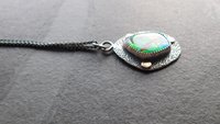 Neon Green Orange Flash Ammolite Oxidized Sterling Silver 14K Gold Textured Pendant Necklace