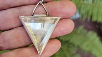 Triangle Rutilated Quartz Oxidized Sterling Silver Hinge Bail Pendant Necklace