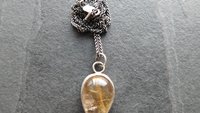 Teardrop Golden Rutilated Quartz Oxidized Sterling Silver 14K Gold Accent Pendant Necklace