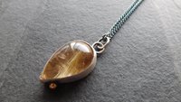 Teardrop Golden Rutilated Quartz Oxidized Sterling Silver 14K Gold Accent Pendant Necklace