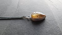 Teardrop Golden Rutilated Quartz Oxidized Sterling Silver 14K Gold Accent Pendant Necklace