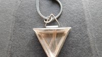 Triangle Rutilated Quartz Oxidized Sterling Silver Hinge Bail Pendant Necklace