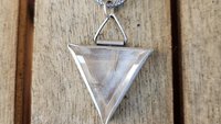 Triangle Rutilated Quartz Oxidized Sterling Silver Hinge Bail Pendant Necklace