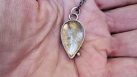 Teardrop Golden Rutilated Quartz Oxidized Sterling Silver 14K Gold Accent Pendant Necklace