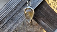 Teardrop Golden Rutilated Quartz Oxidized Sterling Silver 14K Gold Accent Pendant Necklace