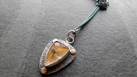 Golden Star Rutilated Quartz Textured Sterling Silver 14K Gold Shield Pendant Necklace