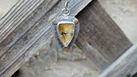 Golden Star Rutilated Quartz Textured Sterling Silver 14K Gold Shield Pendant Necklace