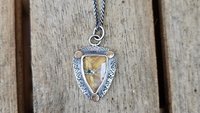 Golden Star Rutilated Quartz Textured Sterling Silver 14K Gold Shield Pendant Necklace