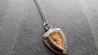 Golden Star Rutilated Quartz Textured Sterling Silver 14K Gold Shield Pendant Necklace