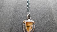 Golden Star Rutilated Quartz Textured Sterling Silver 14K Gold Shield Pendant Necklace