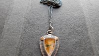 Golden Star Rutilated Quartz Textured Sterling Silver 14K Gold Shield Pendant Necklace