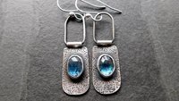Teal Moss Kyanite Textured Sterling Silver Hinged Lightweight Everyday Dangle Earrings