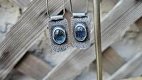 Teal Moss Kyanite Textured Sterling Silver Hinged Lightweight Everyday Dangle Earrings