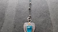 Neon Blue Apatite Raw Mineral Natural Crystal Textured Sterling Silver 14K Gold Accent Pendant Necklace