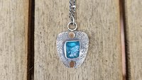 Neon Blue Apatite Raw Mineral Natural Crystal Textured Sterling Silver 14K Gold Accent Pendant Necklace