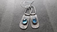 Teal Moss Kyanite Textured Sterling Silver Hinged Lightweight Everyday Dangle Earrings