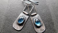 Teal Moss Kyanite Textured Sterling Silver Hinged Lightweight Everyday Dangle Earrings