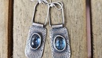 Teal Moss Kyanite Textured Sterling Silver Hinged Lightweight Everyday Dangle Earrings